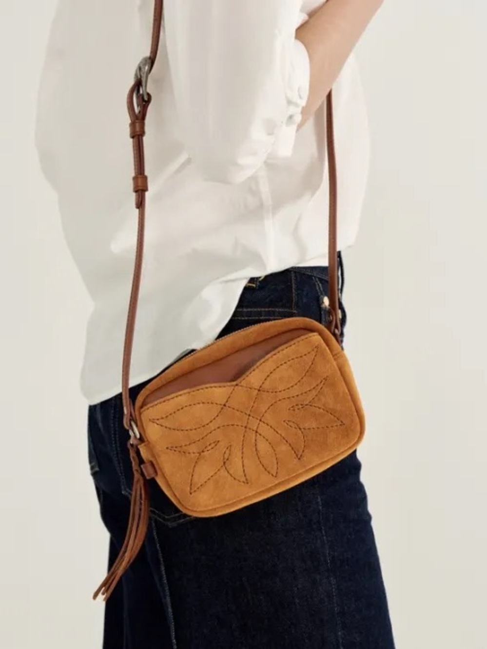 Tecovas Suede Crossbody Bag in Tan - Stylish Everyday Shoulder Bag